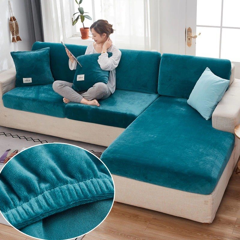 Sammetssoffa Överdrag Kudde Tjock Jacquard Solid Mjuk Stretch Möbel Protector Couch (1 St Normal Storlek-1)