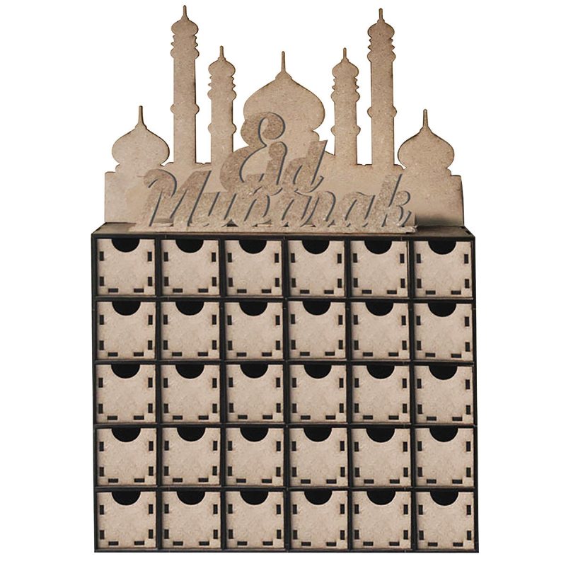 Trä Mdf Eid Mubarak Ramadan Adventskalender Skylt Hus Låda Hemdekorationer