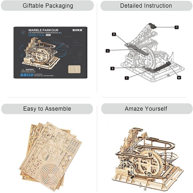 Träpussel 4 Sorters Marble Run Mechanical Model Set