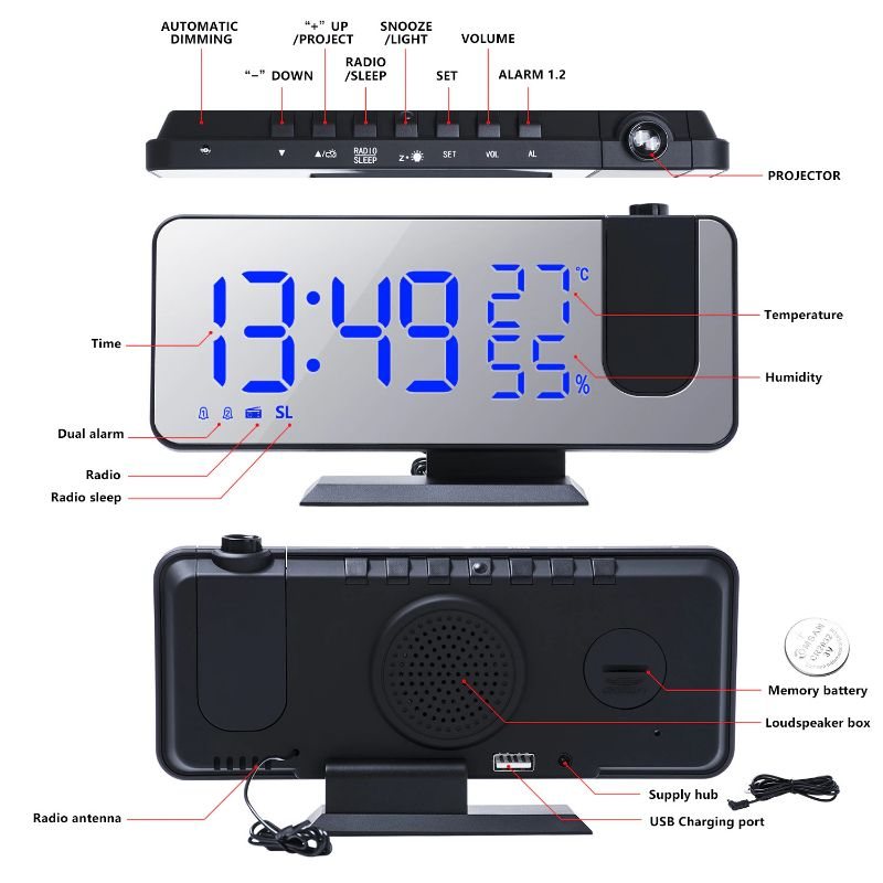 Väckarklocka Led Fm Radio Digital Smart Blue