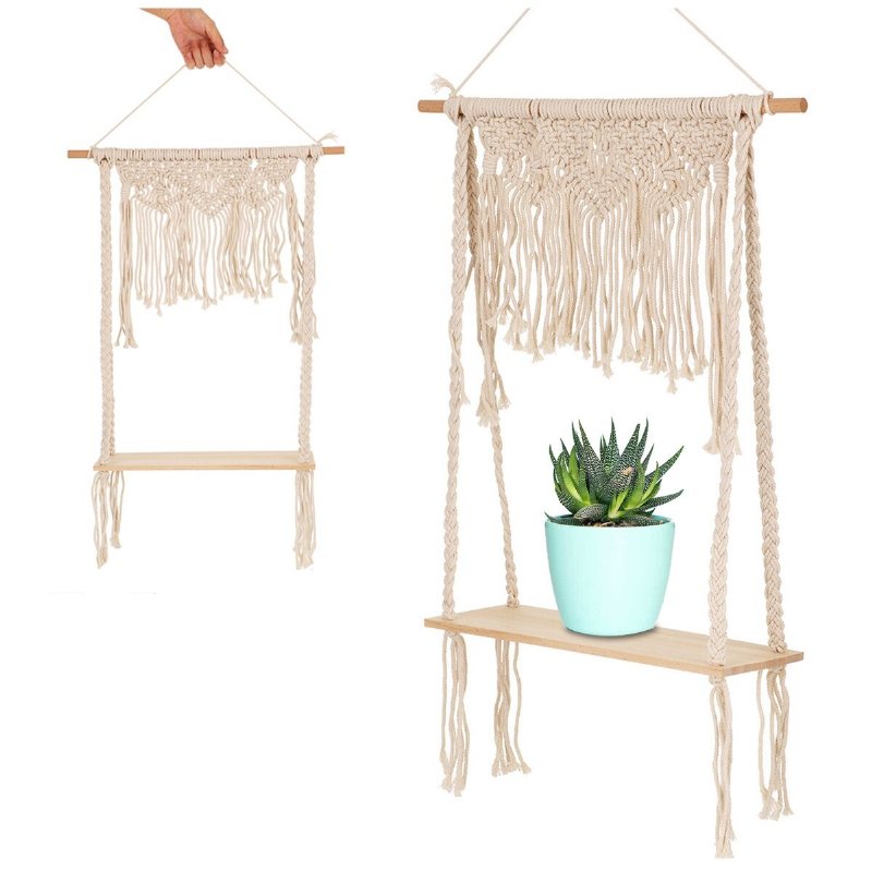 Vävd Macrame Boho Växthängare Hållare Gobeläng Vägghängande Konst För Hem Vägg Förvaringsdekor