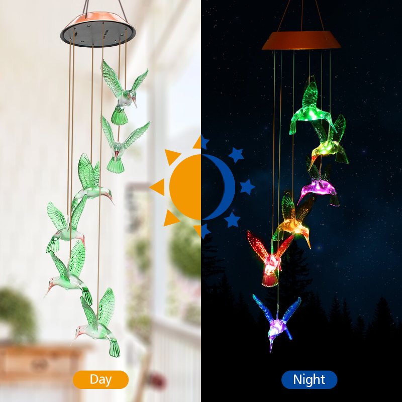 Wind Chime Solar Hummingbird Chimes Utomhus/inomhus Ljusfärg Som Ändras Led Present Till Mamma Och Mormor För Dekoration Av Trädgårdsdekorationer