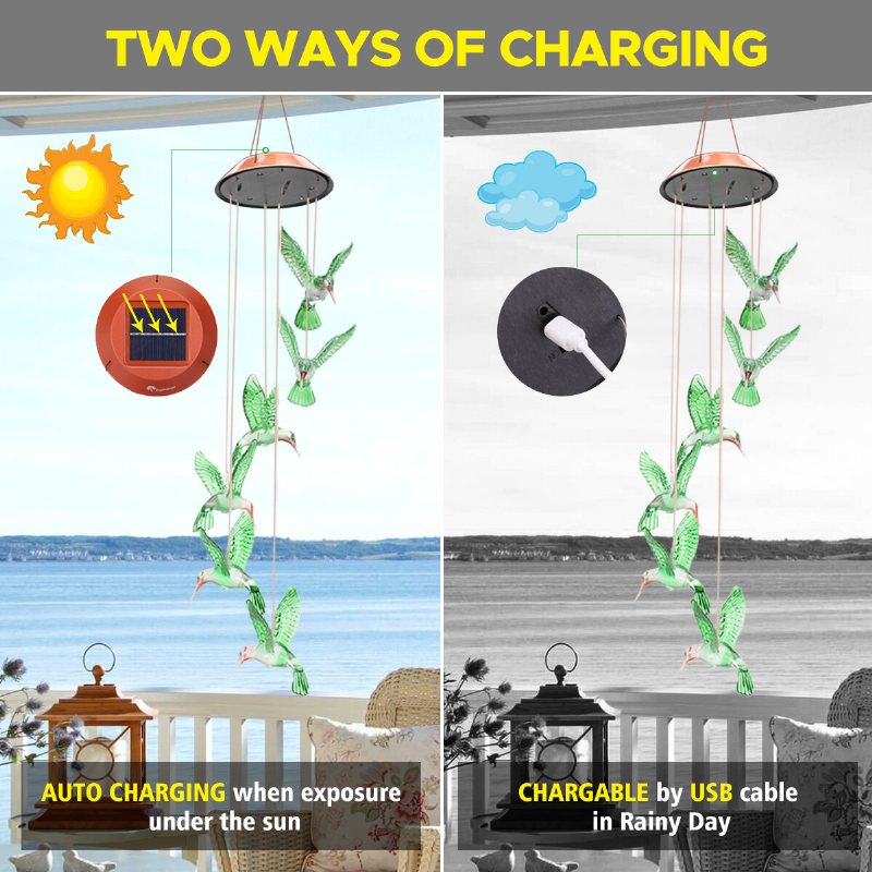 Wind Chime Solar Hummingbird Chimes Utomhus/inomhus Ljusfärg Som Ändras Led Present Till Mamma Och Mormor För Dekoration Av Trädgårdsdekorationer