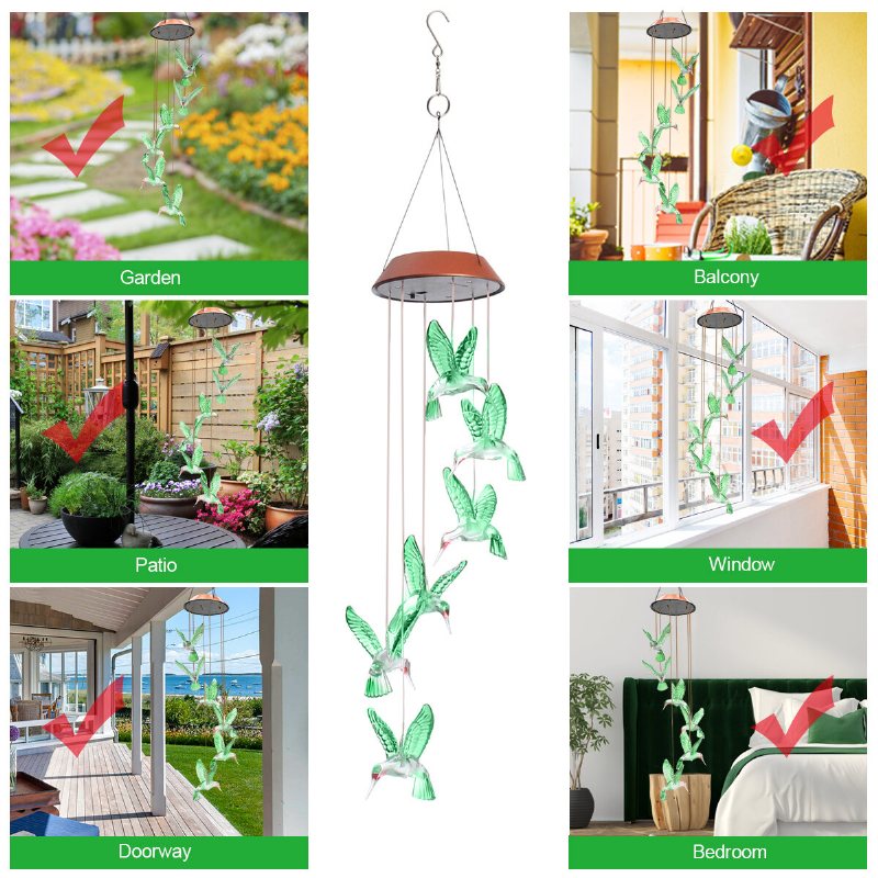 Wind Chime Solar Hummingbird Chimes Utomhus/inomhus Ljusfärg Som Ändras Led Present Till Mamma Och Mormor För Dekoration Av Trädgårdsdekorationer