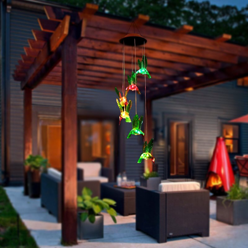 Wind Chime Solar Hummingbird Chimes Utomhus/inomhus Ljusfärg Som Ändras Led Present Till Mamma Och Mormor För Dekoration Av Trädgårdsdekorationer