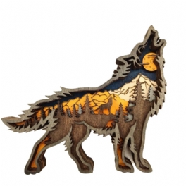 Wooden Wolf Ornament Led Lights 3d Carving