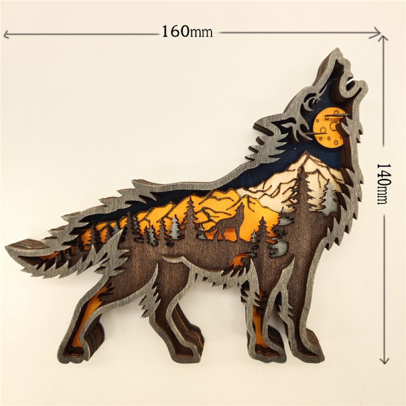 Wooden Wolf Ornament Led Lights 3d Carving