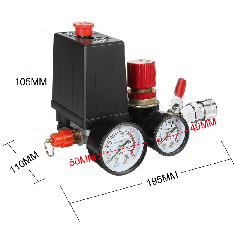 120 Psi Luftkompressor Tryckomkopplare Kontrollventil Regulatormätare Med Snabbkoppling