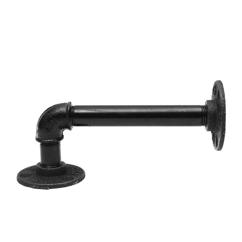 160mm Längd Järn Industrial Pipe Hylla Vintage Black Bracket Hållare Heminredning