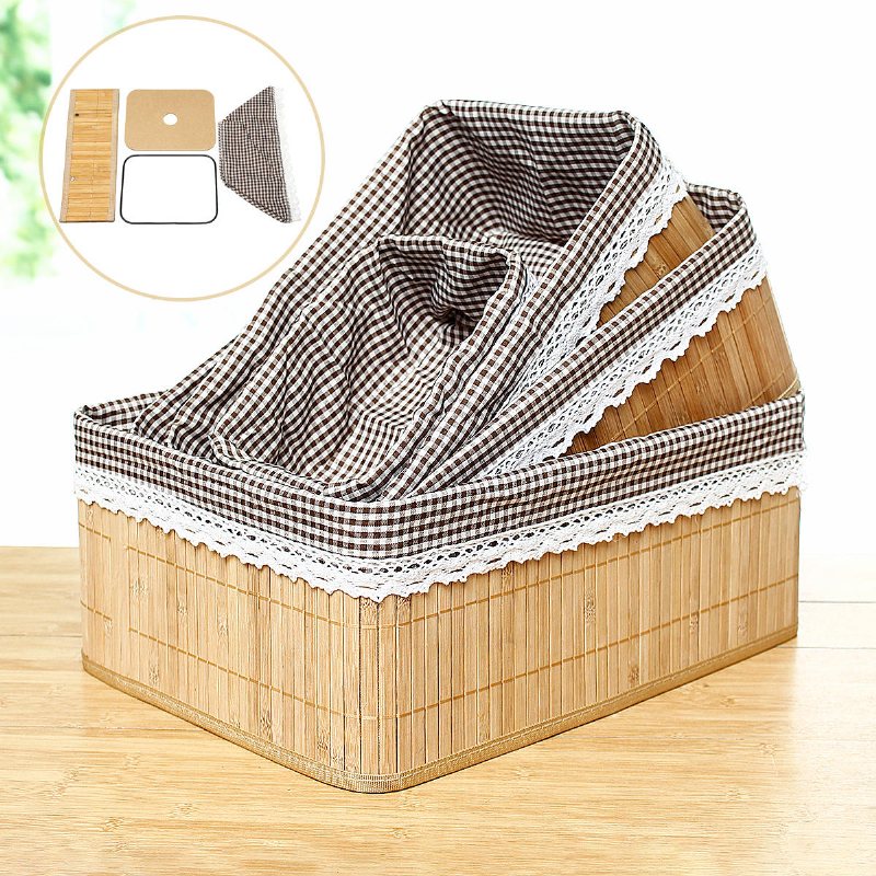 Bambu Vävning Förvaringskorgar Picknick Livsmedel Snacks Toy Box Desktop Organizer