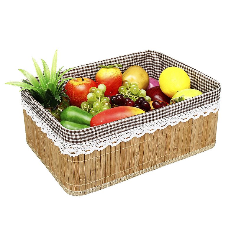 Bambu Vävning Förvaringskorgar Picknick Livsmedel Snacks Toy Box Desktop Organizer