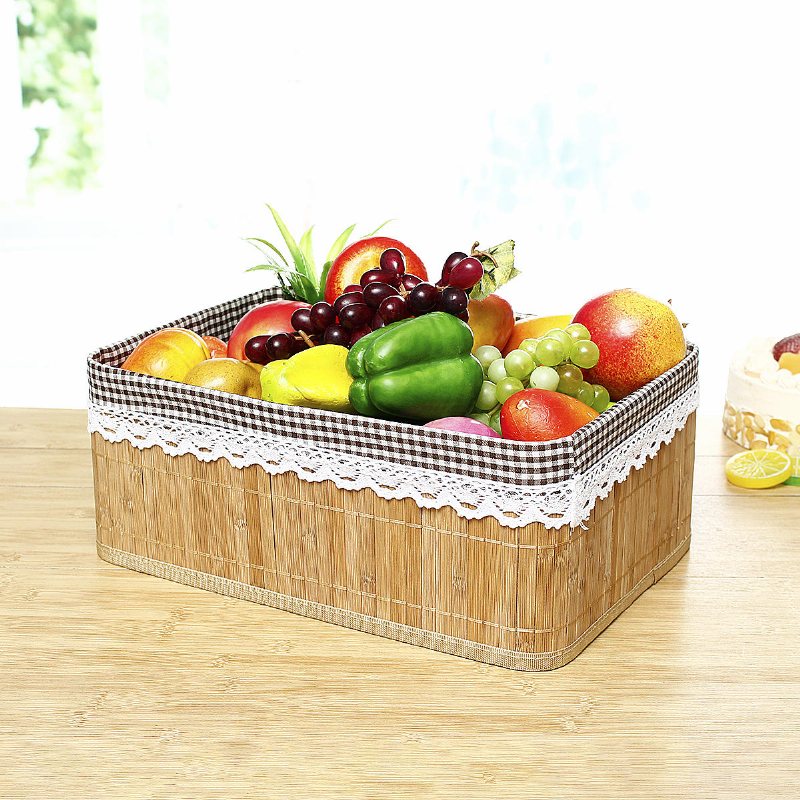 Bambu Vävning Förvaringskorgar Picknick Livsmedel Snacks Toy Box Desktop Organizer