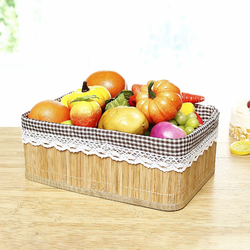 Bambu Vävning Förvaringskorgar Picknick Livsmedel Snacks Toy Box Desktop Organizer