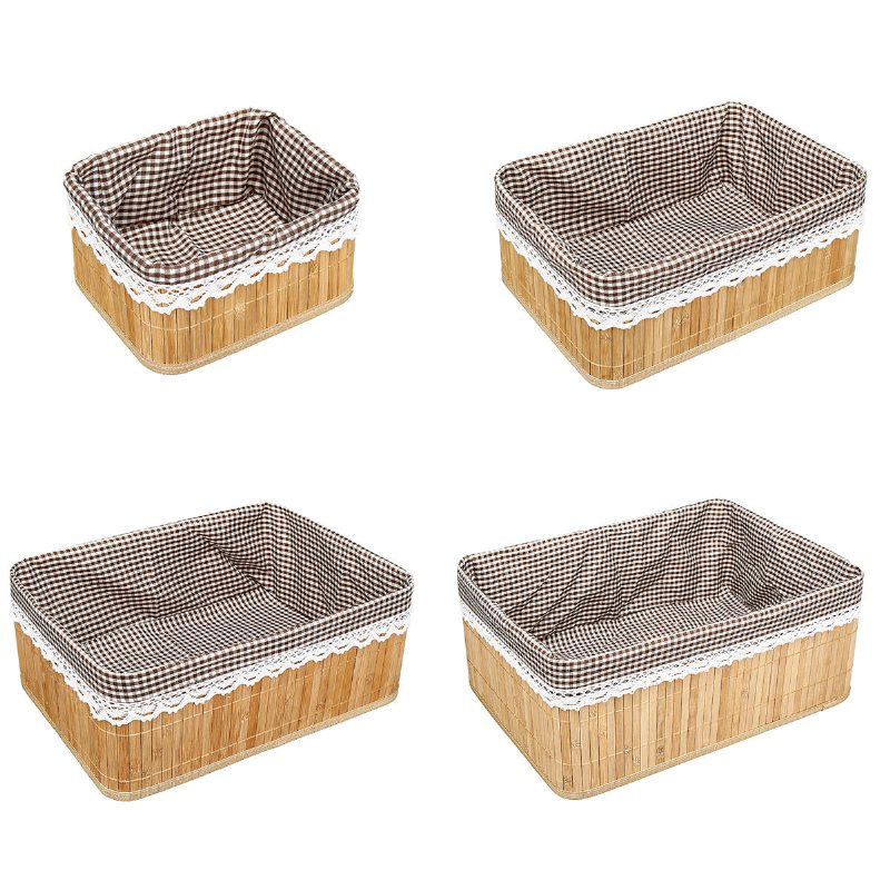 Bambu Vävning Förvaringskorgar Picknick Livsmedel Snacks Toy Box Desktop Organizer