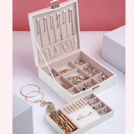 Flanell Fyrkantig Smyckeskrin Enkel Layout 2 Lager Makeup Organizer Choker Ring Halsband Förvaringslåda