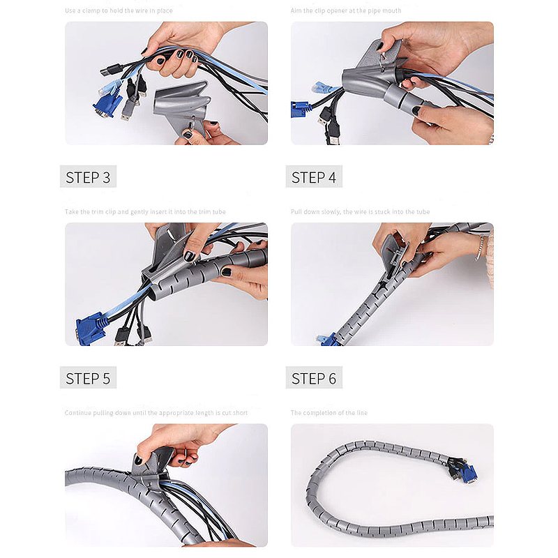 Line Organizer Pipe Protection Spiral Wrap Winding Cable Wire Cover 1m