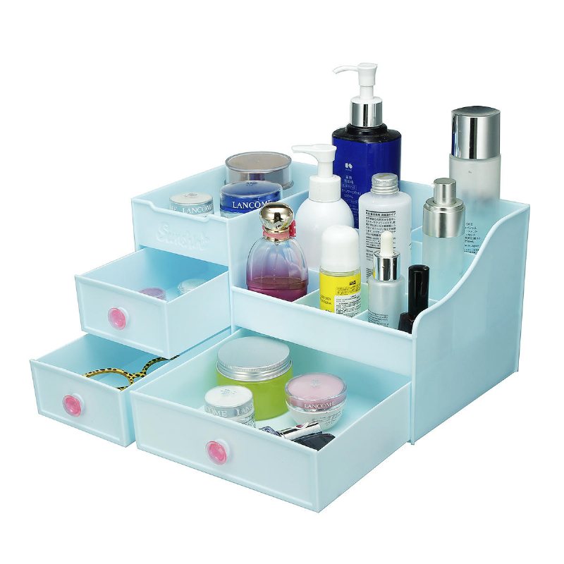 Plast Desktop Organizer Makeup Kosmetisk Förvaringslåda Brevpappershållare Hemdekorationer