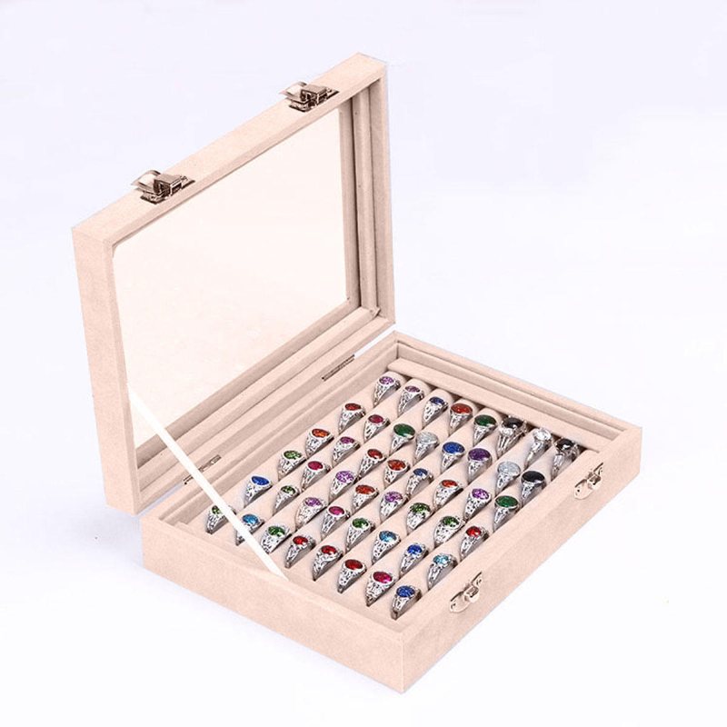 Smycken Sammet Trä Ring Display Organizer Box Brickhållare Örhänge Förvaringsväska