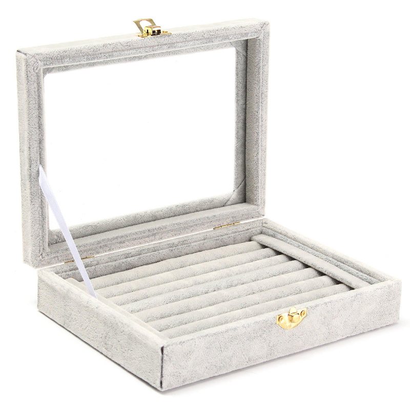 Smycken Sammet Trä Ring Display Organizer Case Brickhållare Örhänge Förvaringslåda