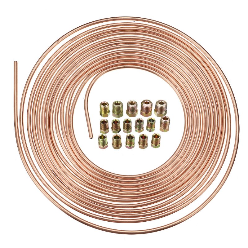 Universal 25 Ft Koppar Nickel Bromsledningsslangsats 3/16" Od Med 15 St Muttrar