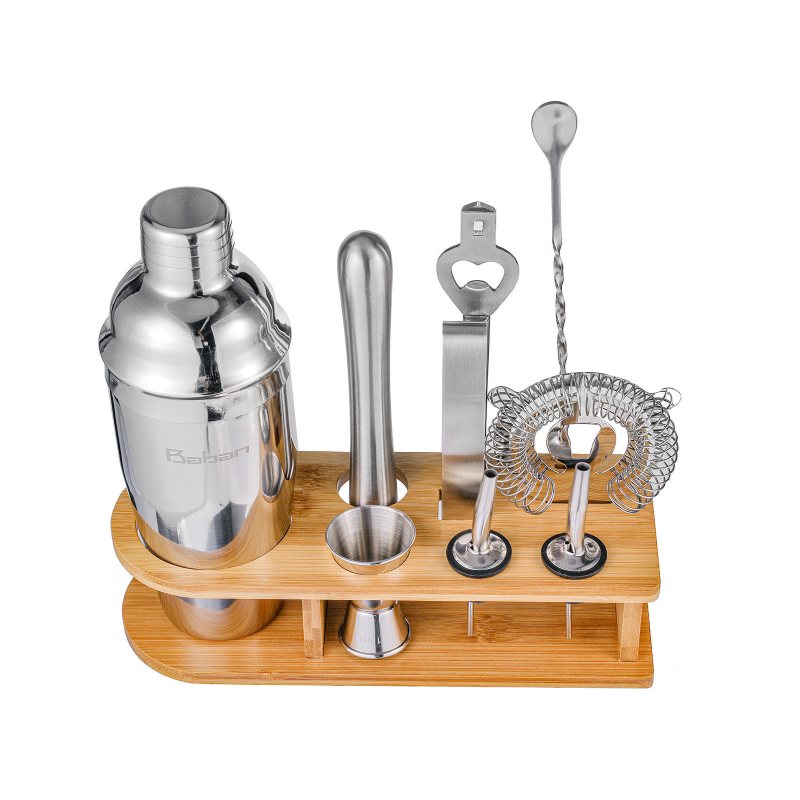 10 St Bartender Kit Med Stativ Cocktail Shaker Set Bar Med Snygg Bambu Stand Perfect Home Bar Tool Set