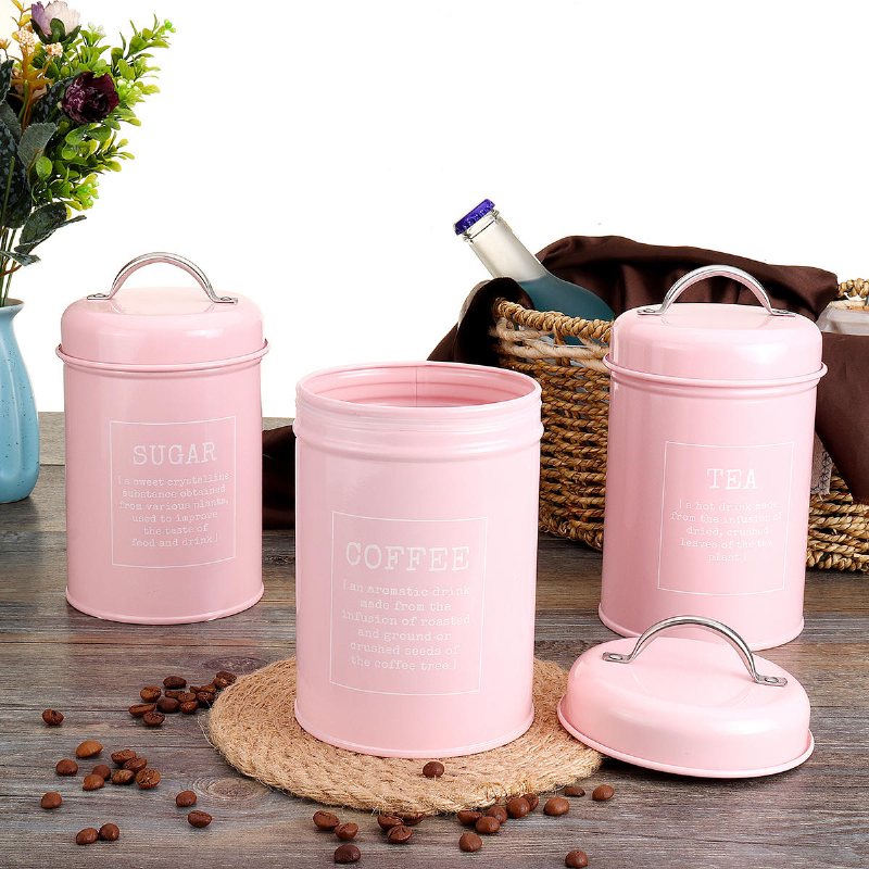 3st Förvaringstankar Burk Te Kaffe Socker Plåtburk Rostfritt Stål Behållare Kök