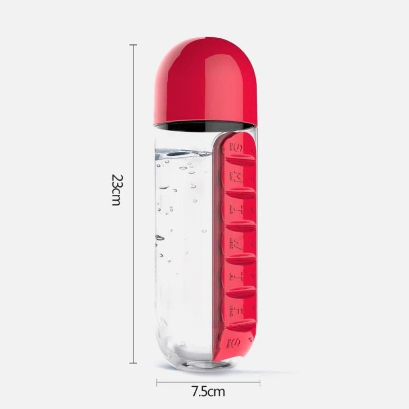 600 Ml Vattenflaska Med Pillbox Plast Dryckesflaska