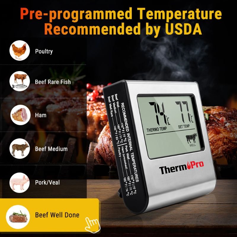 Digital Cooking Food Thermopro Lcd-klocktimer Med Rostfri Stålsond