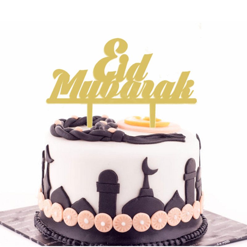 Eid Mubarak Ramadan Iftar Cake Topper Muslim Islam Hajj Tårtdekor Svart Guld Tårtdekorationer Tårtdekorationsset Bakning Tollar