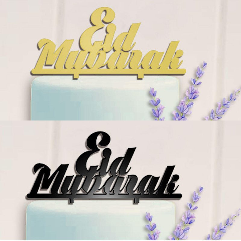 Eid Mubarak Ramadan Iftar Cake Topper Muslim Islam Hajj Tårtdekor Svart Guld Tårtdekorationer Tårtdekorationsset Bakning Tollar