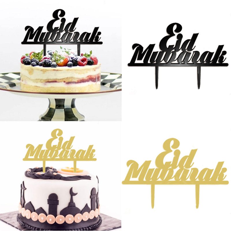 Eid Mubarak Ramadan Iftar Cake Topper Muslim Islam Hajj Tårtdekor Svart Guld Tårtdekorationer Tårtdekorationsset Bakning Tollar