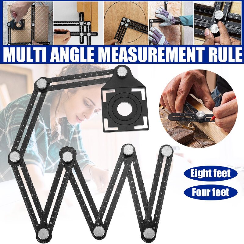 Flervinkelmätlinjal Borrhålssökare 4/8-sidig Universalsökare Aluminiumlegering Vinkelmätningslinjal Vikbara Verktyg