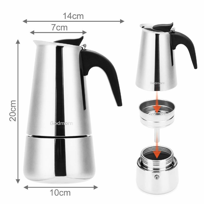 Godmorn Spishäll Espressobryggare Moka Pot 450ml/15oz/9 Kopp Klassisk Café Perkolator Rostfritt Stål Lämplig För Induktionsspisar