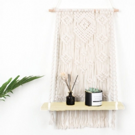 Macrame Plant Hanger Basket Handvävd Gobeläng Trä Kruka Hylla Rumsdekoration