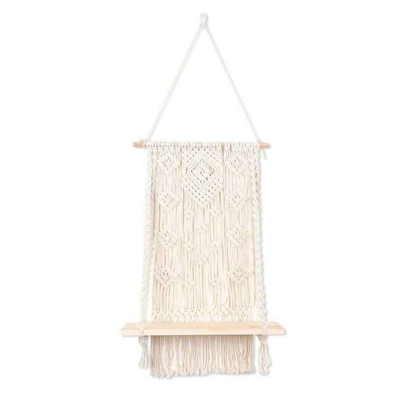 Macrame Plant Hanger Basket Handvävd Gobeläng Trä Kruka Hylla Rumsdekoration