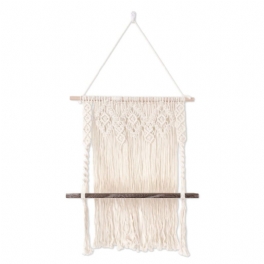 Macrame Plant Hanger Plattform Korg Bohemian Handvävd Gobeläng Trä Pot Hylla