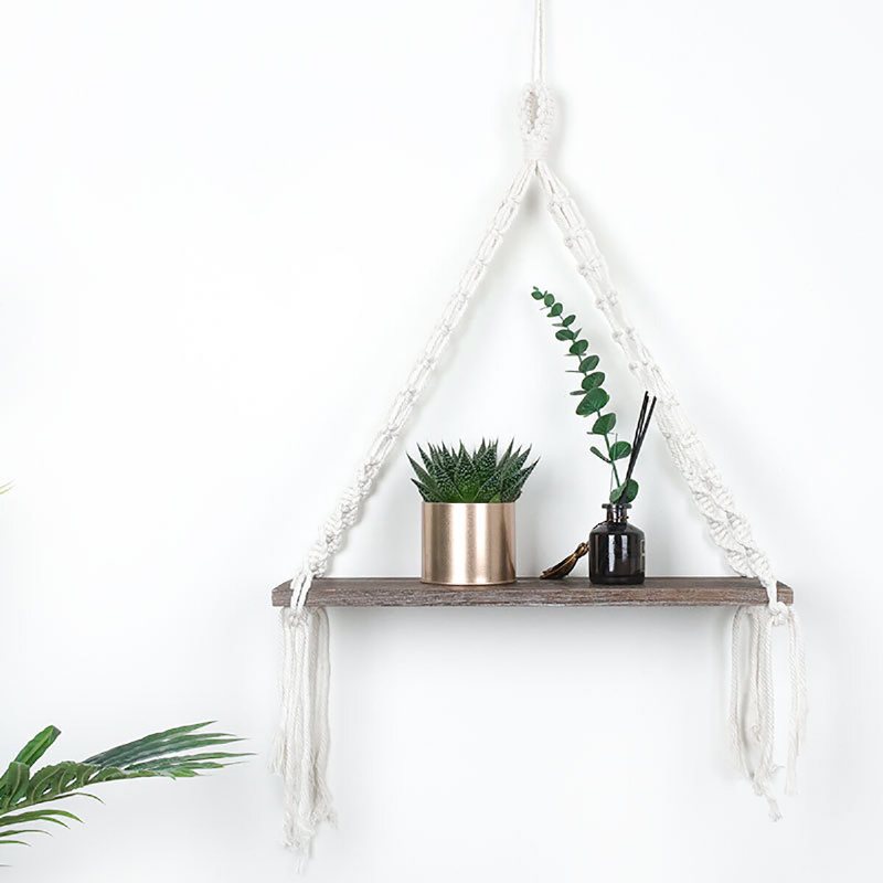 Macrame Plant Hanger Rack Hänghylla Bokhylla Hamp Rep Väggmonterade Hyllor