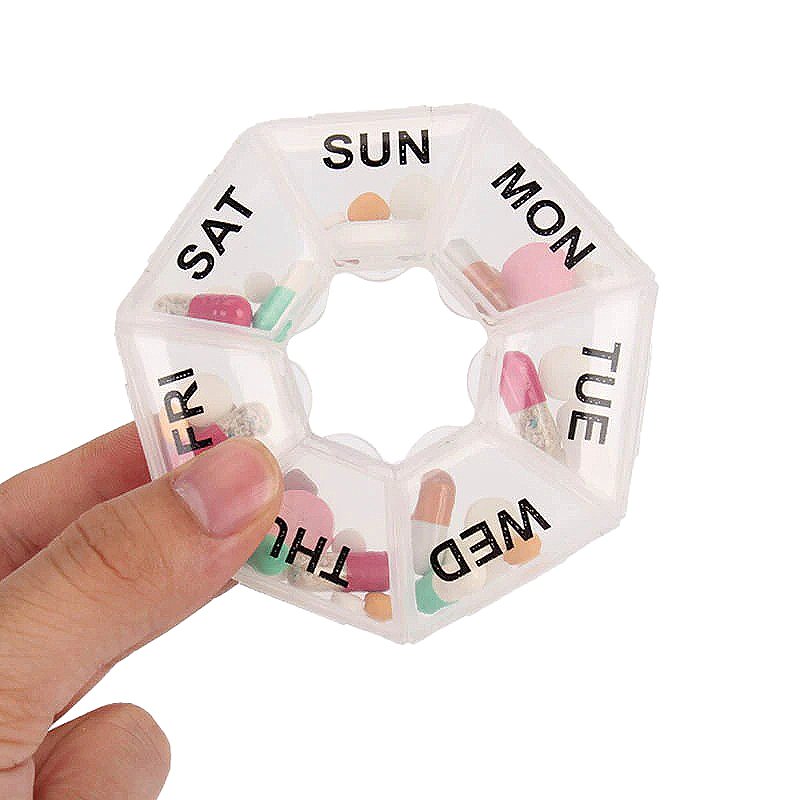 Medicin Pill Box 7 Days Mini Round Portable