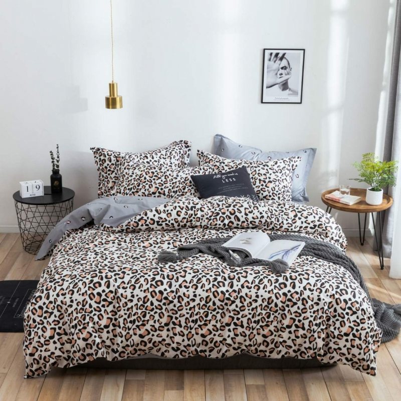 100 % Bomull 3 St Modern Design Leopard Sängkläder Set Djurprickar Tryckt Påslakan Set För Pojkar Tonåringar Flickor Barn