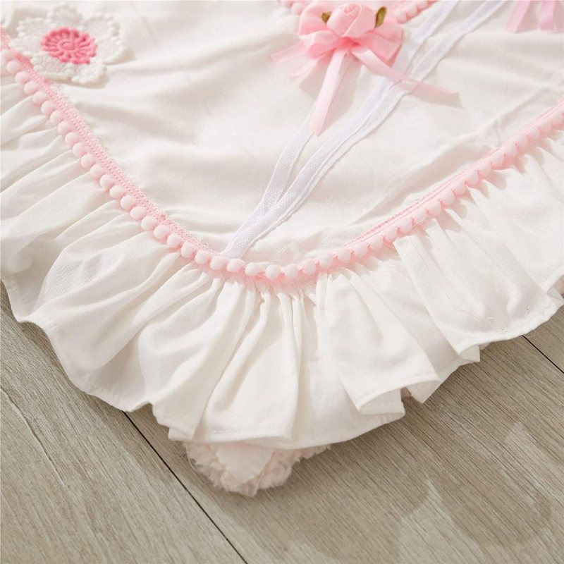 100 % Bomull 3d Blommor & Ballong Patchwork Baby Girl's Nursery Sängkläder Set 3 St Rosa Vit Spjälsäng Med Volangfilt