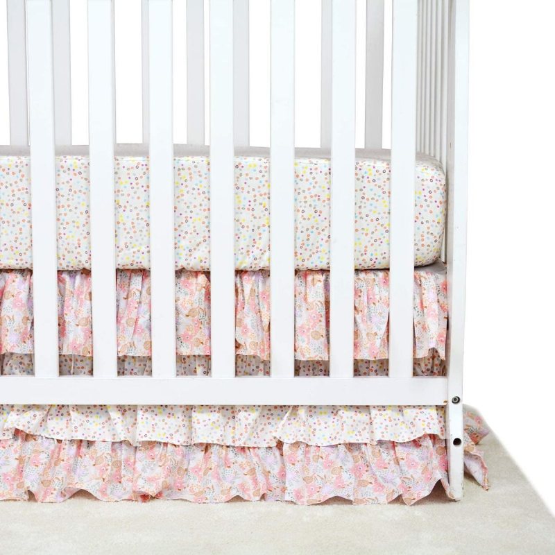 100 % Bomull Blush Rosa Spjälsäng Sängkläder Set Baby Girls Ruffel Farmhouse Blommig Nursery För Shower Present