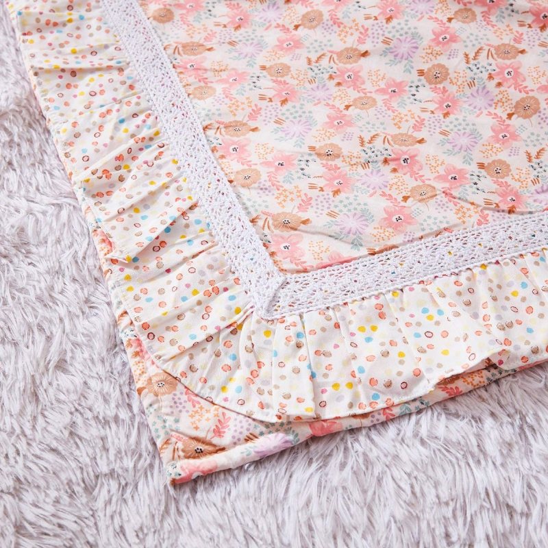 100 % Bomull Blush Rosa Spjälsäng Sängkläder Set Baby Girls Ruffel Farmhouse Blommig Nursery För Shower Present