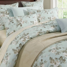 100% Bomull Chinoiserie Peony Blossom Sängkläder Set 3st Lyxigt Mintgrönt Blommigt Påslakanset