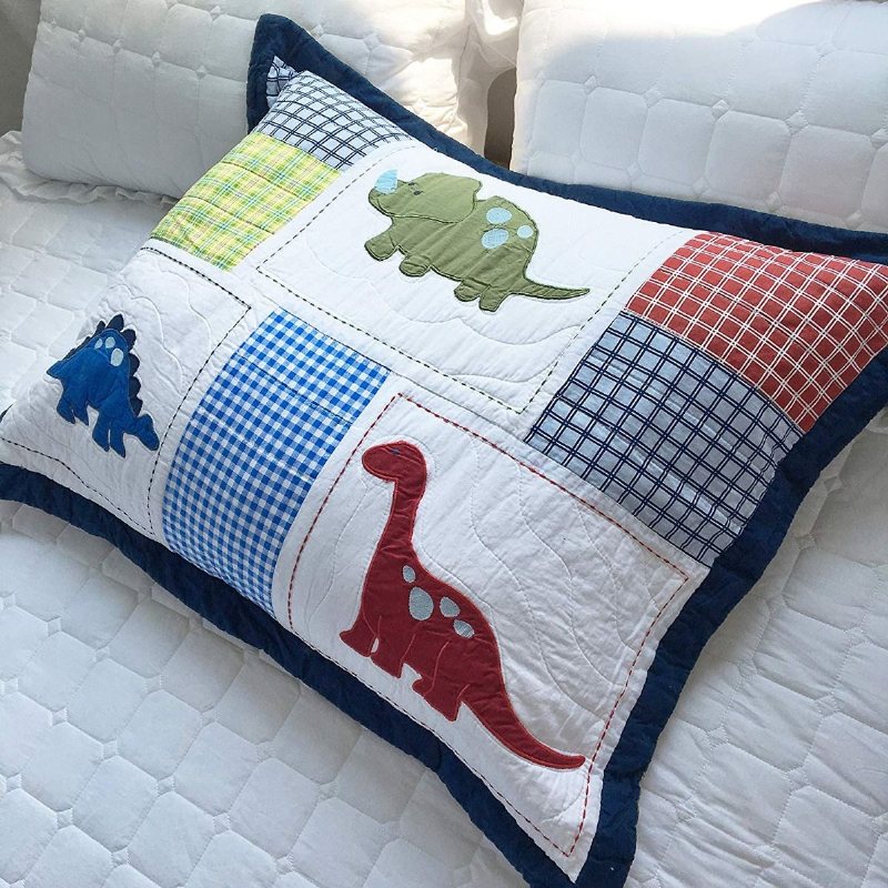 100% Bomull Dinosaur Patchwork Quilt Set För Pojkar Barn Överkast Twin