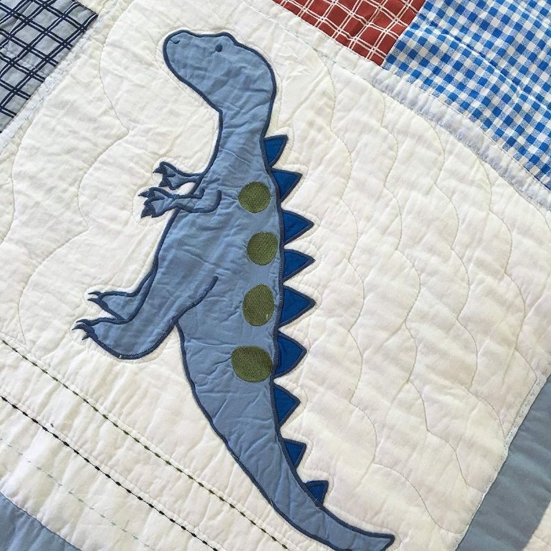 100% Bomull Dinosaur Patchwork Quilt Set För Pojkar Barn Överkast Twin