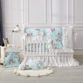 100 % Bomull Farmhouse Baby Girl's Crib Sängkläder Set Fransk Lantlig Stil Hortensia Pion Blommig Nursery Set