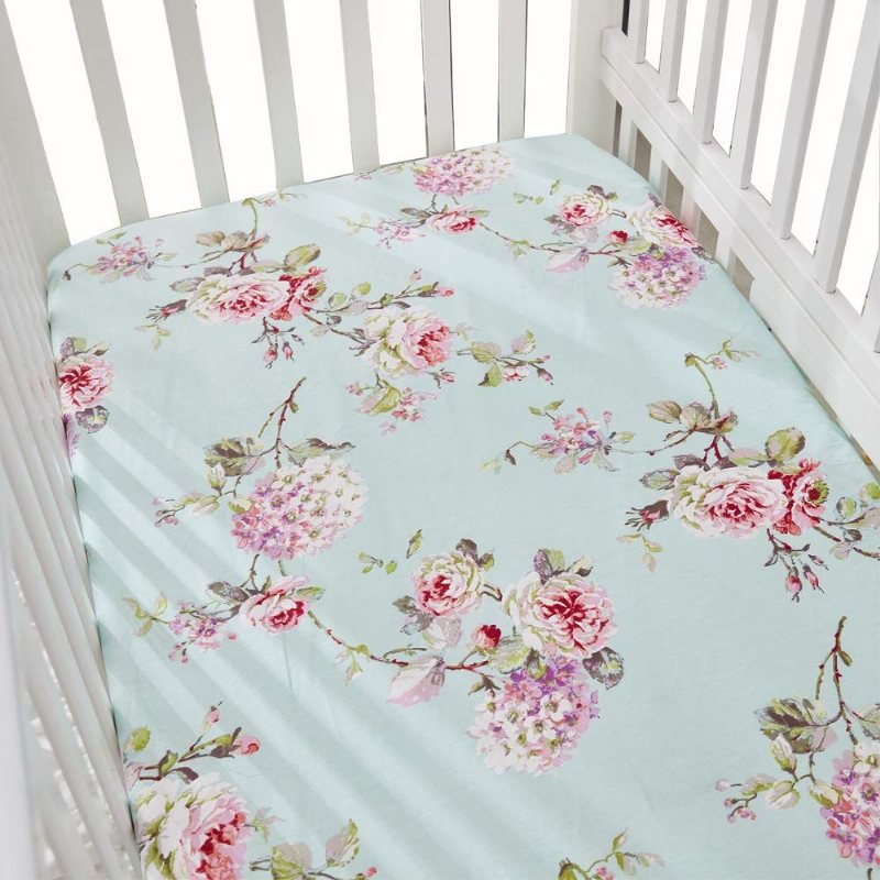 100 % Bomull Farmhouse Baby Girl's Crib Sängkläder Set Fransk Lantlig Stil Hortensia Pion Blommig Nursery Set