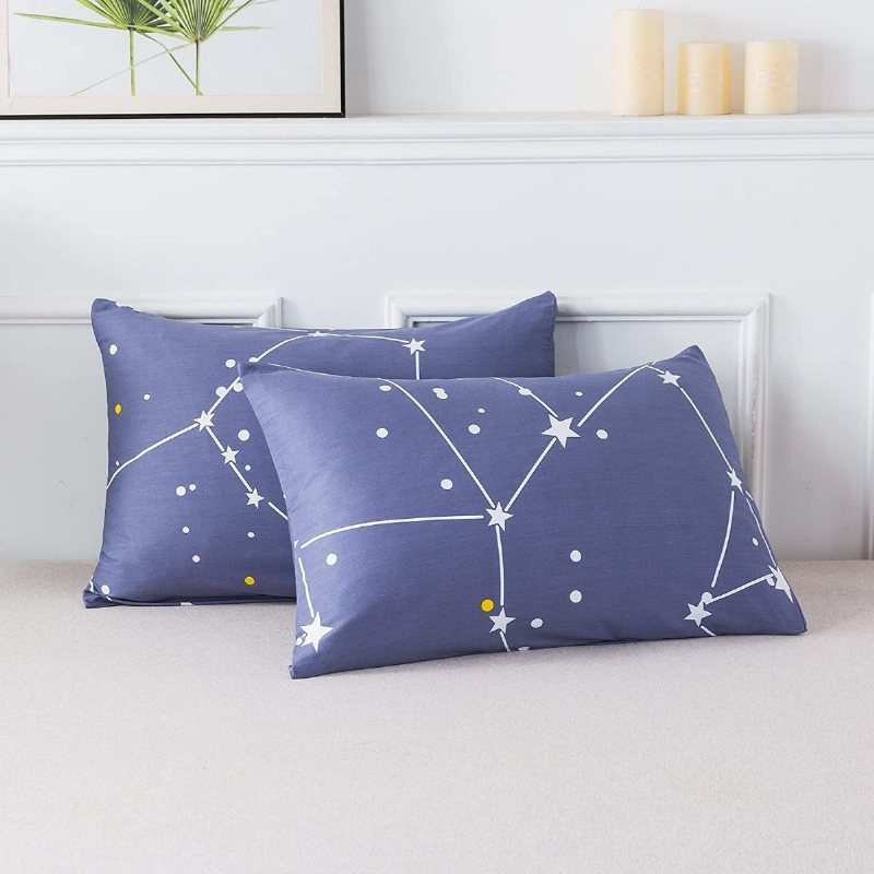 100 % Bomull Sommar Lätt Täcken Set Vändbar Constellation Stars Inuti Rutmönster Barn Quilt Med 2 Örngott