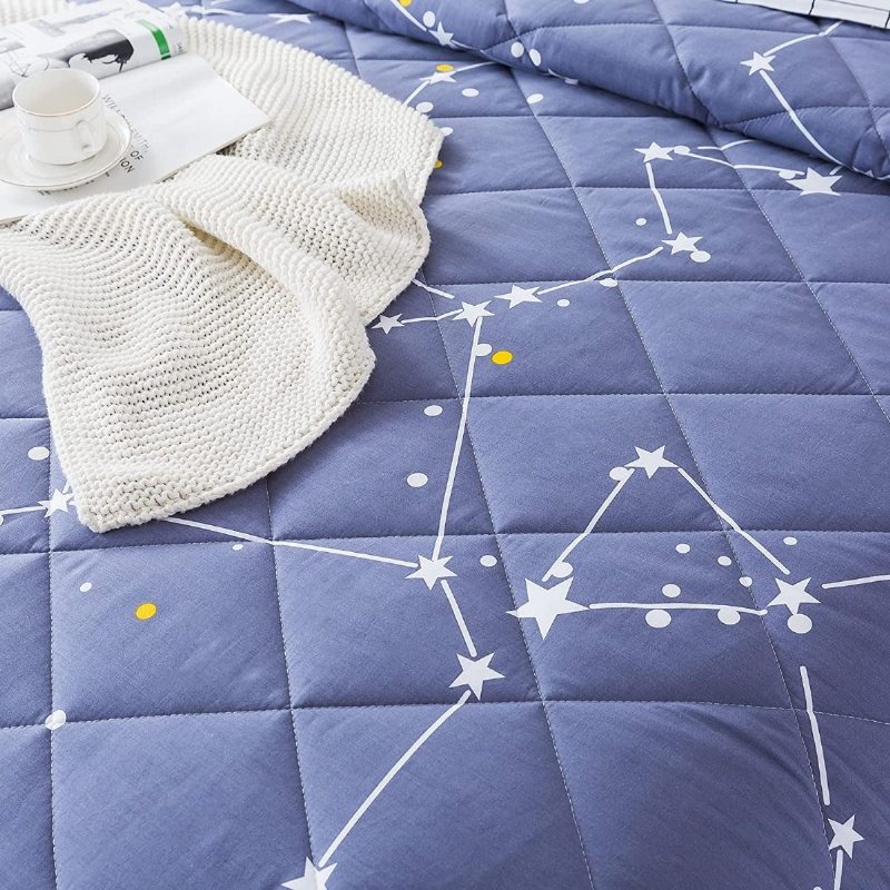 100 % Bomull Sommar Lätt Täcken Set Vändbar Constellation Stars Inuti Rutmönster Barn Quilt Med 2 Örngott