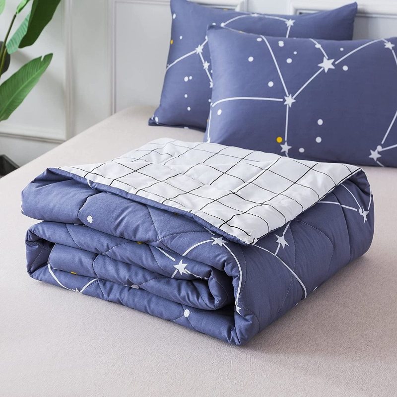 100 % Bomull Sommar Lätt Täcken Set Vändbar Constellation Stars Inuti Rutmönster Barn Quilt Med 2 Örngott